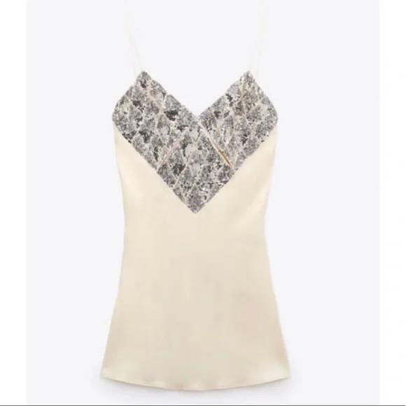 ZARA SATIN MINI DRESS BEIGE-PINK STRAPPY V-NECK - Picture 10 of 13